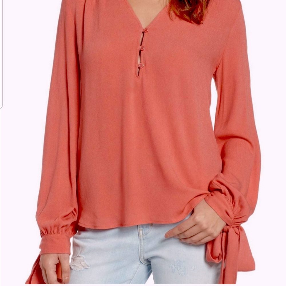 Hinge Coral Long Sleeve Blouse